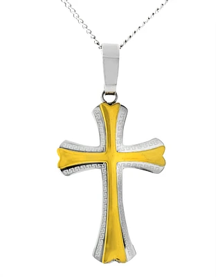 Cross pendant - 2-tone stainless steel (white and yellow) with chain. Color: 2 tone | Doucet Latendresse
