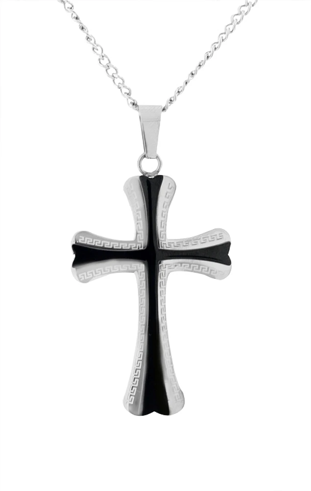 Collier avec pendentif croix - Acier inoxydable 2-tons (blanc et noir). Color: 2 tons | Doucet Latendresse