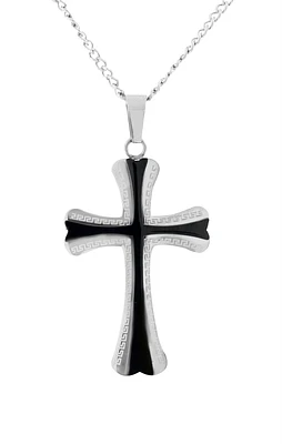 Collier avec pendentif croix - Acier inoxydable 2-tons (blanc et noir). Color: 2 tons | Doucet Latendresse