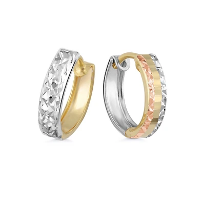 Reversible huggies earrings for children - 10K 3 tone Gold (yellow white and rose). Color: 3 tone | Doucet Latendresse