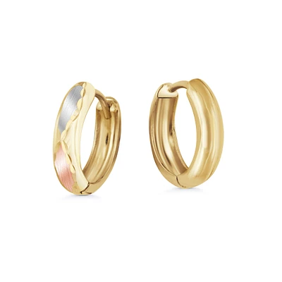 Huggies earrings for children - 10K 3 tone Gold (yellow white and rose). Color: 3 tone | Doucet Latendresse