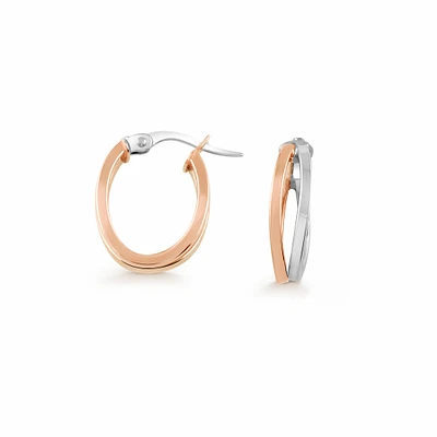 Oval hoop earrings - 10K 2 tone Gold (white and rose). Color: 2 tone | Doucet Latendresse