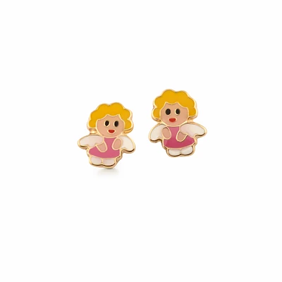 Angel stud earrings with enamel for babies and young girls - in 10K yellow gold. Color: yellow | Doucet Latendresse