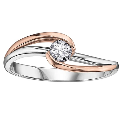 Engagement ring - 10K 2-tone Gold (pink and white) & Solitaire Canadian diamond 0.06 Carat T.W.. Color: 2 tone | Doucet Latendresse