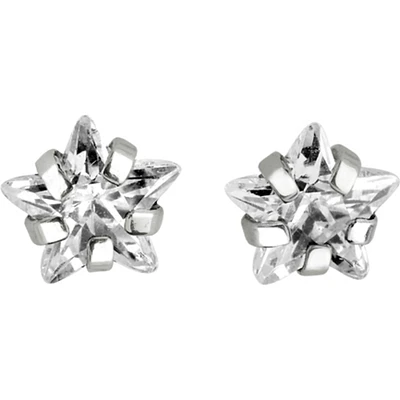 Star earrings for children with cubic zirconia - in 10K white Gold - star measures 0.5cm by 0.5cm. Color: white | Doucet Latendresse
