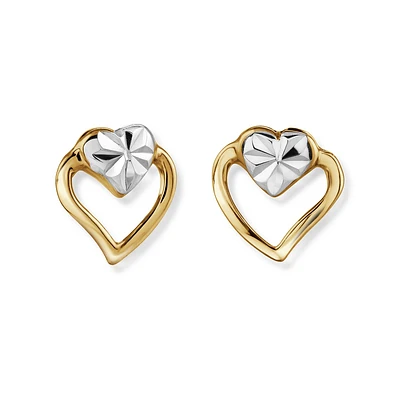 Heart stud earrings for child - 10K 2 tone Gold. Color: 2 tone | Doucet Latendresse