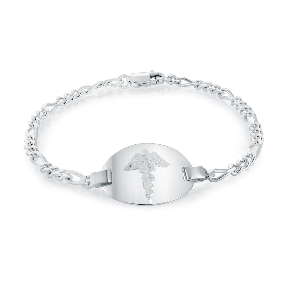 Bracelet medical 7'' pour femme - Argent sterling. Color: blanc | Doucet Latendresse