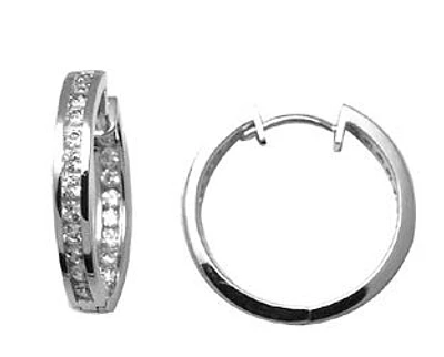 Hoop earrings with cubic zirconia - in sterling silver. Color: silver | Doucet Latendresse
