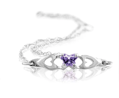 BFLY bracelet for babies or young girls in sterling silver with purple cubic zirconia (month of February). Color: white | Doucet Latendresse