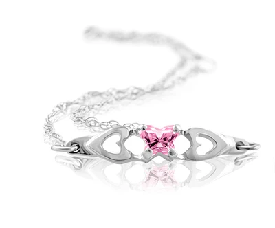 Bracelet BFLY pour bébé ou fillette en argent sterling serti d'un zircon cubique rose (mois d'octobre). Color: argent | Doucet Latendresse