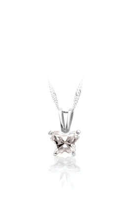 Pendentif BFLY pour bébé serti d'un zircon cubique (mois d'avril) - Chaîne incluse. Color: argent | Doucet Latendresse