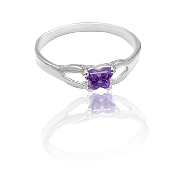 BFLY children's ring in sterling silver with purple cubic zirconia (month of February)*. Color: white | Doucet Latendresse