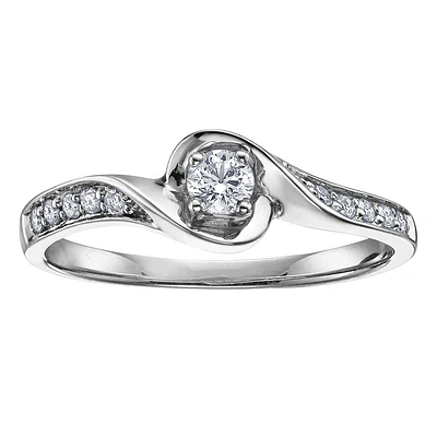 10K swirl frame ring with diamonds. Color: white | Doucet Latendresse