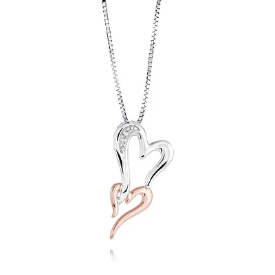 Heart pendant in 2-tone sterling silver (silver and rose gold plated) with a diamond touch - Chain included. Color: 2 tone | Doucet Latendresse