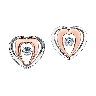 Éclat du Nord Dancing Diamond  Heart stud earrings - 10K 2-tone Gold & Canadian diamonds 0.10 Carat T.W.. Color: 2 tone | Doucet Latendresse