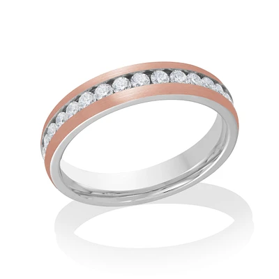 Rose stainless steel band for women set with cubic zirconia - Sizes available: 6 to 8 (half sizes available). Color: 2 tone | Doucet Latendresse