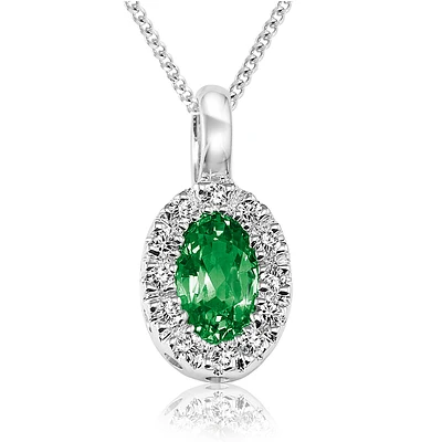 Pendant for woman - 10K white Gold with emerald & diamond , with necklace 18''. Color: white | Doucet Latendresse
