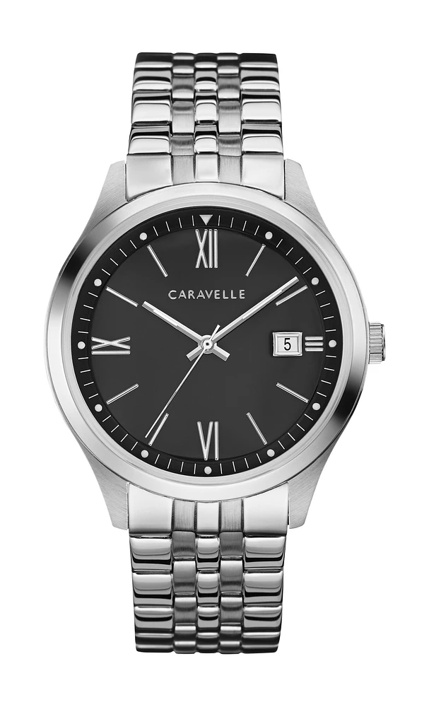 Montre Caravelle NY pour homme - Acier inoxydable & Cadran noir à chiffres romains | Doucet Latendresse