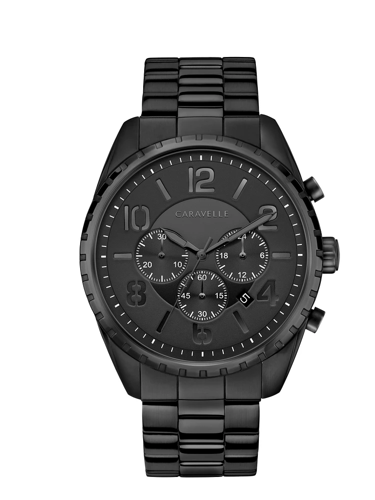 Montre Caravelle NY pour homme - Acier inoxydable avec placage ionique & Cadran noir multicouche | Doucet Latendresse