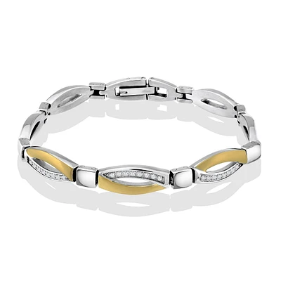 Women's bracelet - 2-tone stainless steel & cubic zirconia. Color: 2 tone | Doucet Latendresse