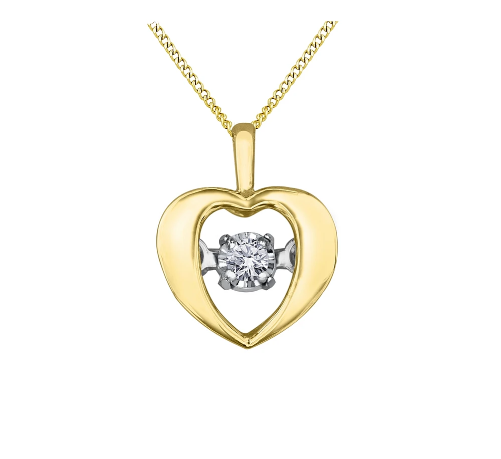 Pendentif Cœur Éclat du Nord Diamant Dansant - Or jaune 10K & Diamant Canadien totalisant 0.04 Carat - chaine 16
