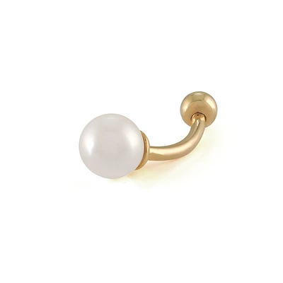 Navel ring set with a pearl - 10K yellow Gold. Color: yellow | Doucet Latendresse