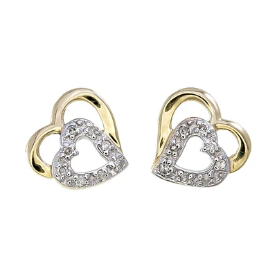 Heart stud earrings - 10K yellow Gold & Diamonds T.W. 0.05 Carat. Color: yellow | Doucet Latendresse