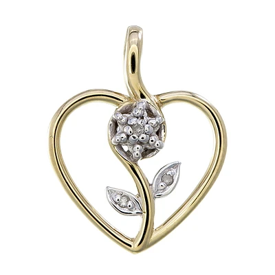 Flower in heart pendant in 10K yellow gold set with a touch of diamond. Color: yellow | Doucet Latendresse