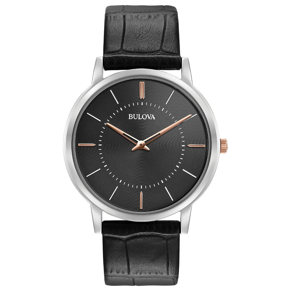 Montre Bulova pour hommes - Cadran gris foncé avec verre minéral et mouvement quartz - Bracelet en cuir | Doucet Latendresse