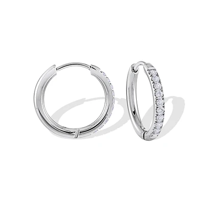 Hoop earrings - Stainless steel & cubic zirconia. Color: white | Doucet Latendresse