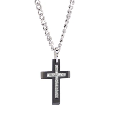 Necklace with a cross pendant - Stainless steel & Cubic zirconia. Color: 2 tone | Doucet Latendresse