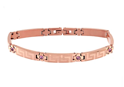 Bracelet for women - Pink stainless steel & purple cubic zirconia (month of February). Color: pink | Doucet Latendresse