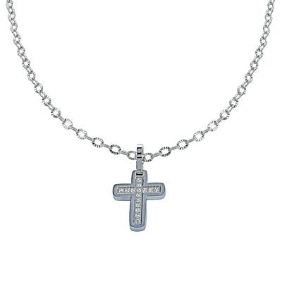 Collier avec pendentif croix - Acier inoxydable & Zircons cubiques. Color: argent | Doucet Latendresse