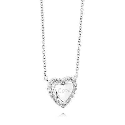 Heart necklace for woman - Sterling silver & Cubic zirconia. Color: white | Doucet Latendresse