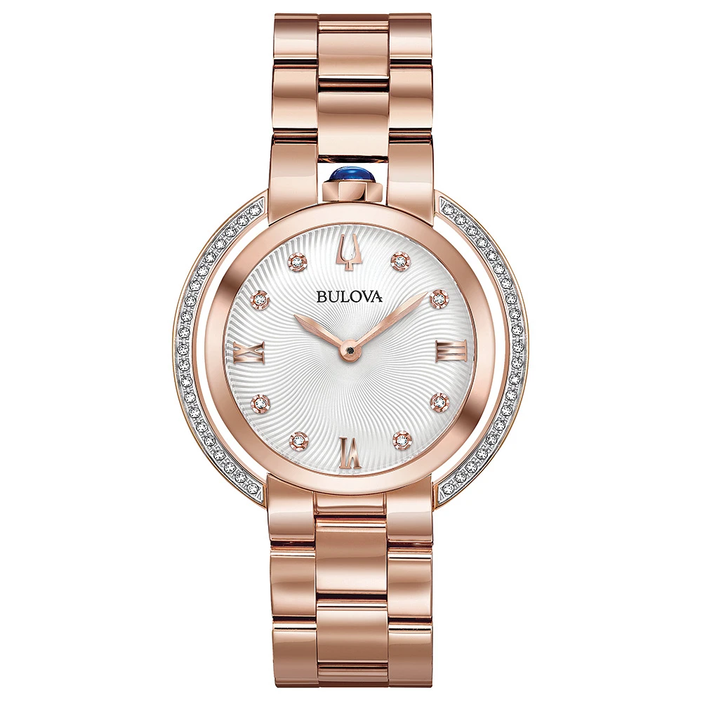 Montre en Acier Inoxydable Ton Or Rose avec Lunette Diamants – 32mm | Doucet Latendresse