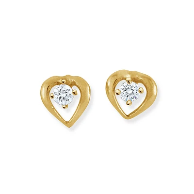 Heart earrings in 10K yellow gold with cubic zirconia. Color: yellow | Doucet Latendresse