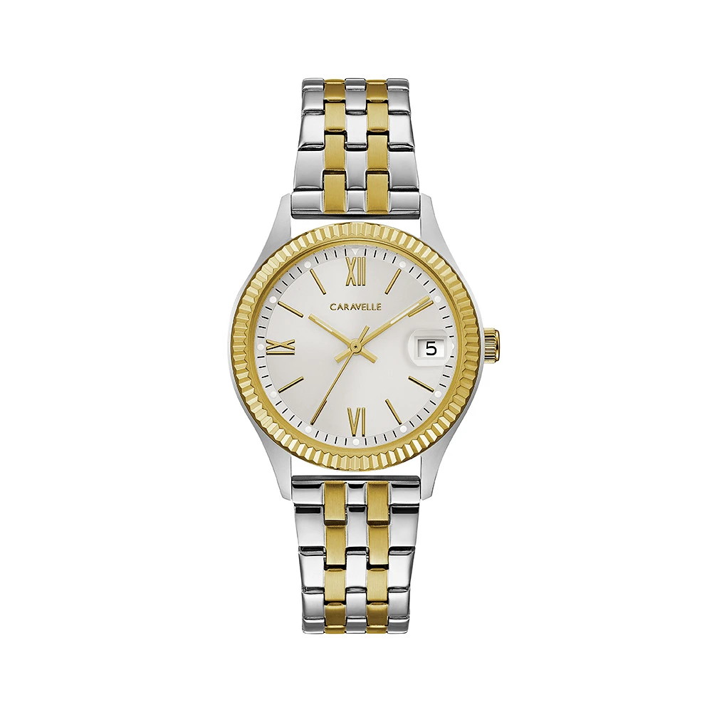 Montre Caravelle NY pour femmes - Acier inoxydable 2 tons & Cadran graphique blanc argenté | Doucet Latendresse