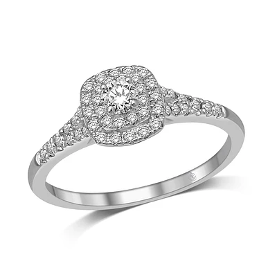 10K White Gold Double Halo Diamond Engagement Ring. Color: white | Doucet Latendresse