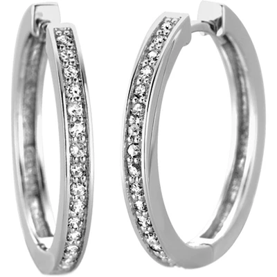 Hoop earrings - 10K white Gold & Diamonds T.W. 0.15 Carat. Color: white | Doucet Latendresse