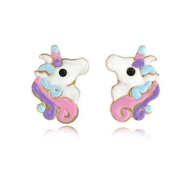 Unicorn earrings for child - 10K yellow gold & Enamel. Color: yellow | Doucet Latendresse