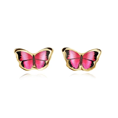 Boucles d'oreilles papillons pour enfant - Or jaune 10K & Émail. Color: jaune | Doucet Latendresse