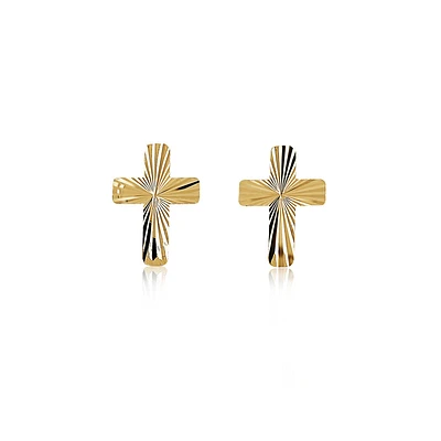 Cross earrings for child - 10K yellow gold. Color: yellow | Doucet Latendresse