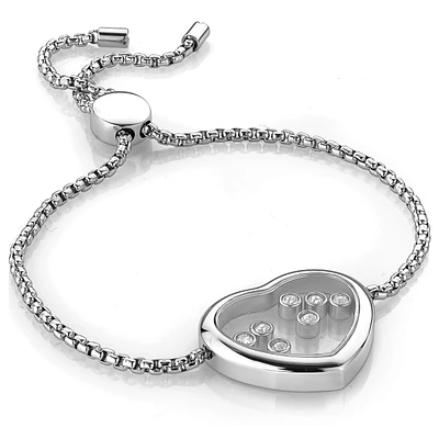 Adjustable heart bracelet for woman - Stainless steel & Cubic zirconia. Color: white | Doucet Latendresse