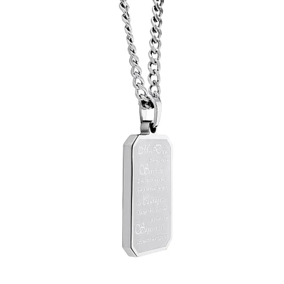 Pendentif plaque prière de Sérénité - Acier inoxydable avec chaine. Color: gris | Doucet Latendresse