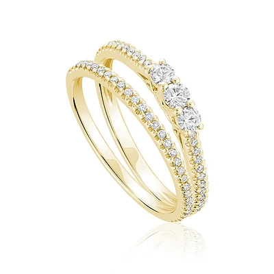 Half-eternity wedding set for woman - 10K yellow gold & Diamonds. Color: yellow | Doucet Latendresse