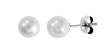 7-7.5mm Cultured pearl stud earrings in 10K white Gold. Color: white | Doucet Latendresse