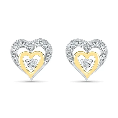 Heart stud earrings for woman - 10K 2-tone gold (yellow & white) & Diamonds. Color: 2 tone | Doucet Latendresse