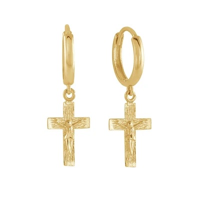 Huggies Croix Earrings for Women - 10k Yellow Gold. Color: yellow | Doucet Latendresse