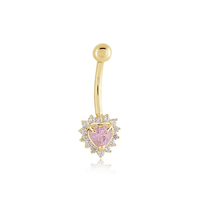 Jewelry Navel Heart for Women Pink Cubic Zirconia 10k. Color: yellow | Doucet Latendresse