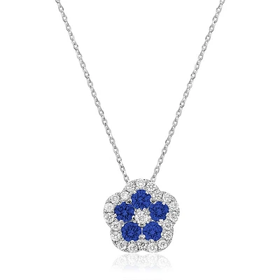 Pendant for women Blue Sapphire & Diamond , with necklace 18''. Color: white | Doucet Latendresse